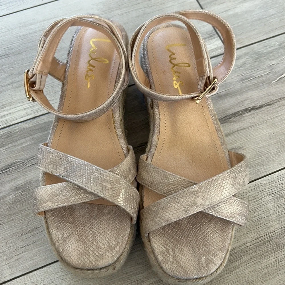 Lulus Cobi Beige Snake Espadrille Platform Sandals size 8.5 new